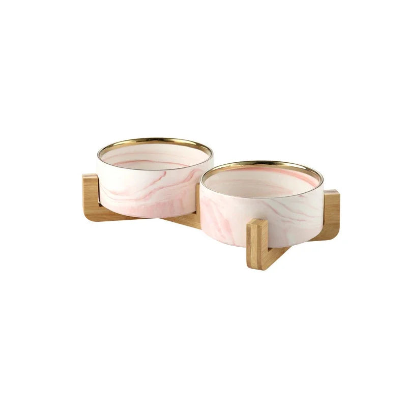 Marble Ceramic Dog Bowl Collection | Wood Stand | Single & Double | 14 Colors | 400ml & 850ml