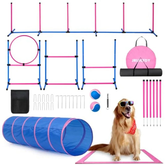 Dog Agility Backyard Set | 6 Dual-Mode Weave Poles & 2 Adjustable Hurdles | Outdoor Obstacle Course