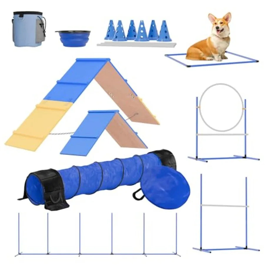 Complete Dog Agility Course Set | A-Frame, Weave Poles, Jump Hoop & Cones