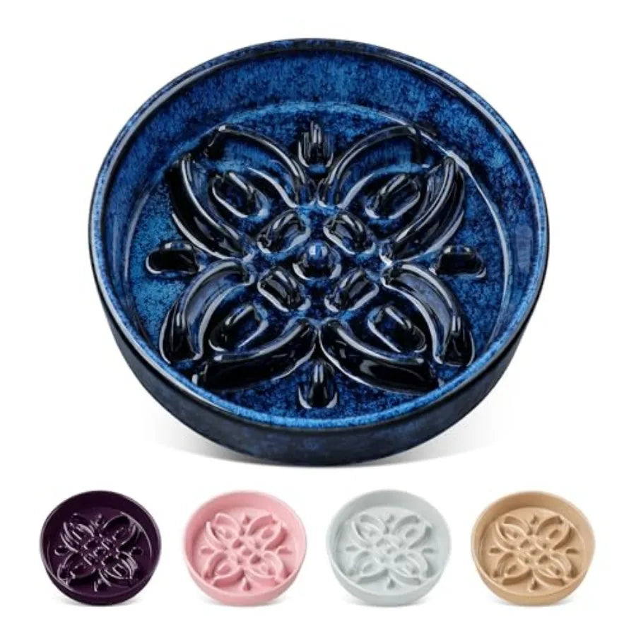 Ceramic Slow Feeder Puzzle Dog Bowl | Floral Maze | Anti-Slip | Large Breeds | 3 Cups