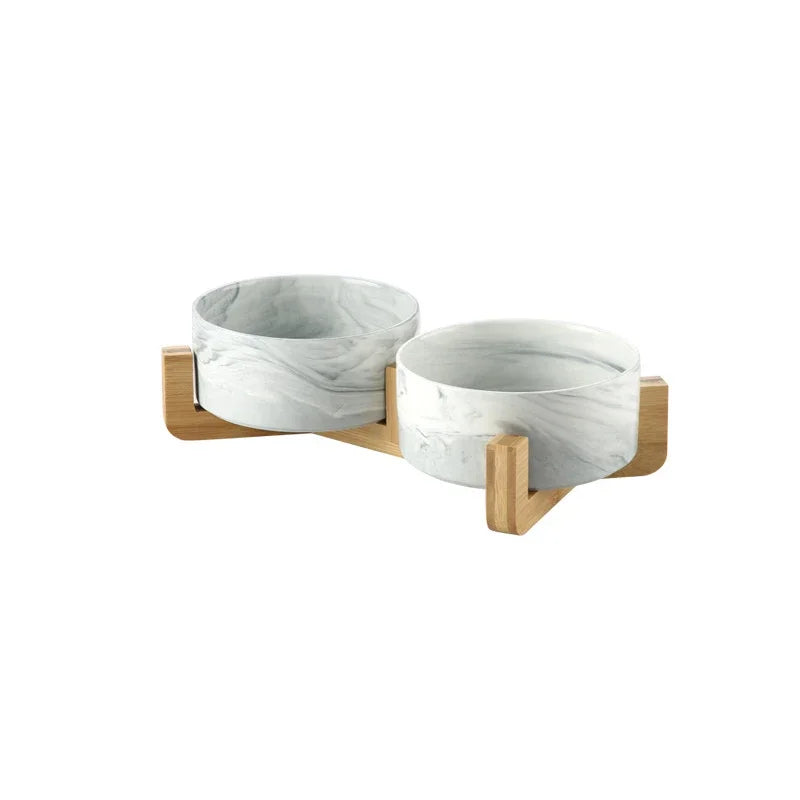 Marble Ceramic Dog Bowl Collection | Wood Stand | Single & Double | 14 Colors | 400ml & 850ml