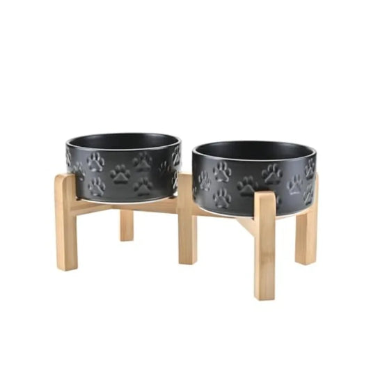 Elevated Ceramic Dog Bowl | Bamboo Stand | 6.1" Height | 3.6 Cup | 10 Designs