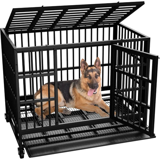 Heavy Duty Indestructible Dog Crate, Escape Proof Dog Cage Kennel with Lockable Wheels,High Anxiety Double Doo Dog，Customized