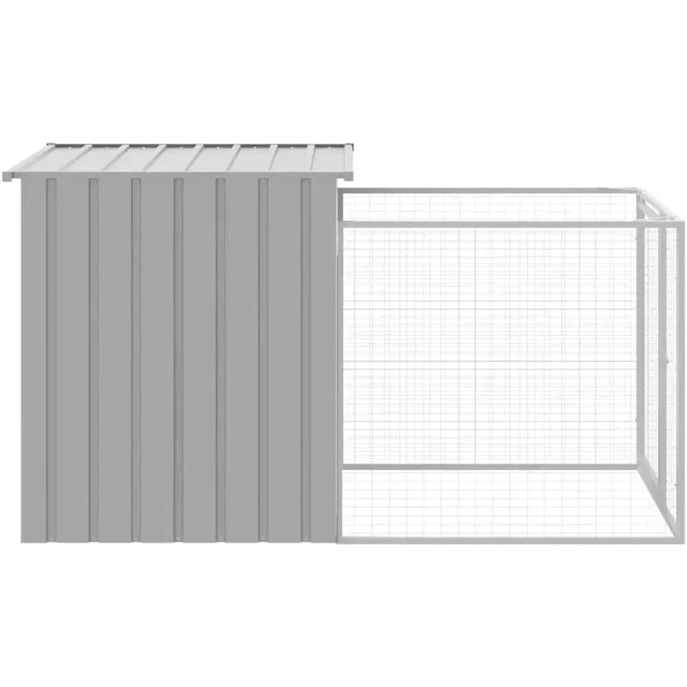 Galvanized Steel Dog Kennel with Run | Outdoor Shelter | Gray