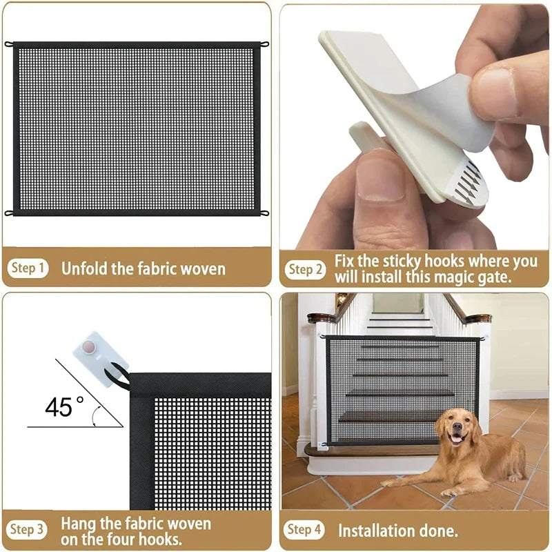 Folding Mesh Dog Barrier Fence | Stair Gate & Playpen | 3 Sizes | Black