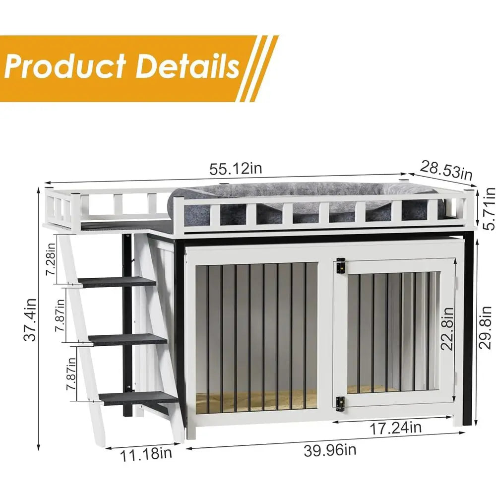 Dog Bunk Bed with Stairs & Storage | Small to Medium Dogs | 55" × 28" × 37"