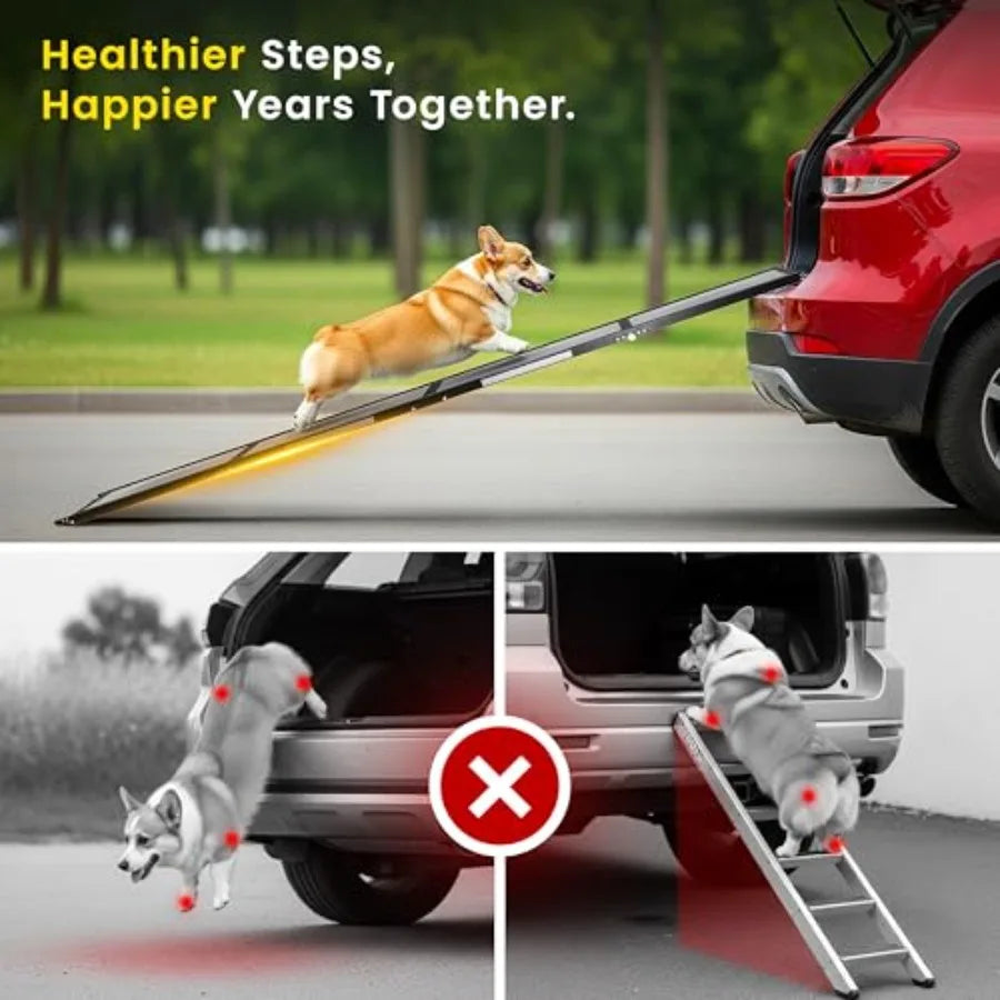 Foldable Dog Car Ramp | Anti-Slip Feet & Traction Carpet | Truck, SUV & High Bed | All Sizes