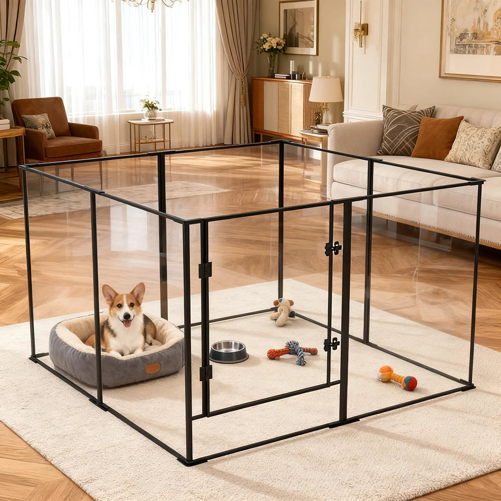 Clear-Panel Dog Playpen | 8 Panels | 48 × 48 in. | 24 or 30 in. High