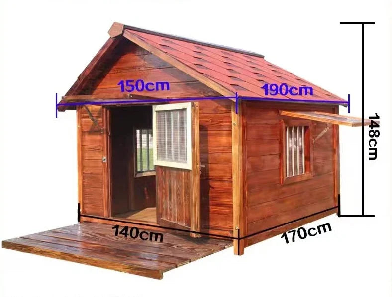 Outdoor Wooden Dog Kennel & Pet House — Breathable, Easy Assembly, Natural Log Finish