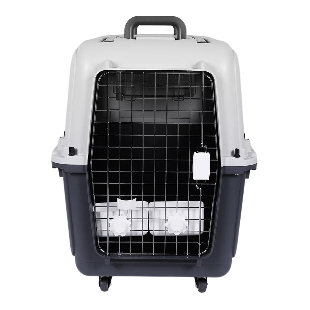 Large Dog Airline Carrier Crate | 33" Durable Plastic Travel Cage with Metal Door