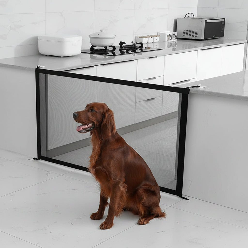 Folding Mesh Dog Barrier Fence | Stair Gate & Playpen | 3 Sizes | Black