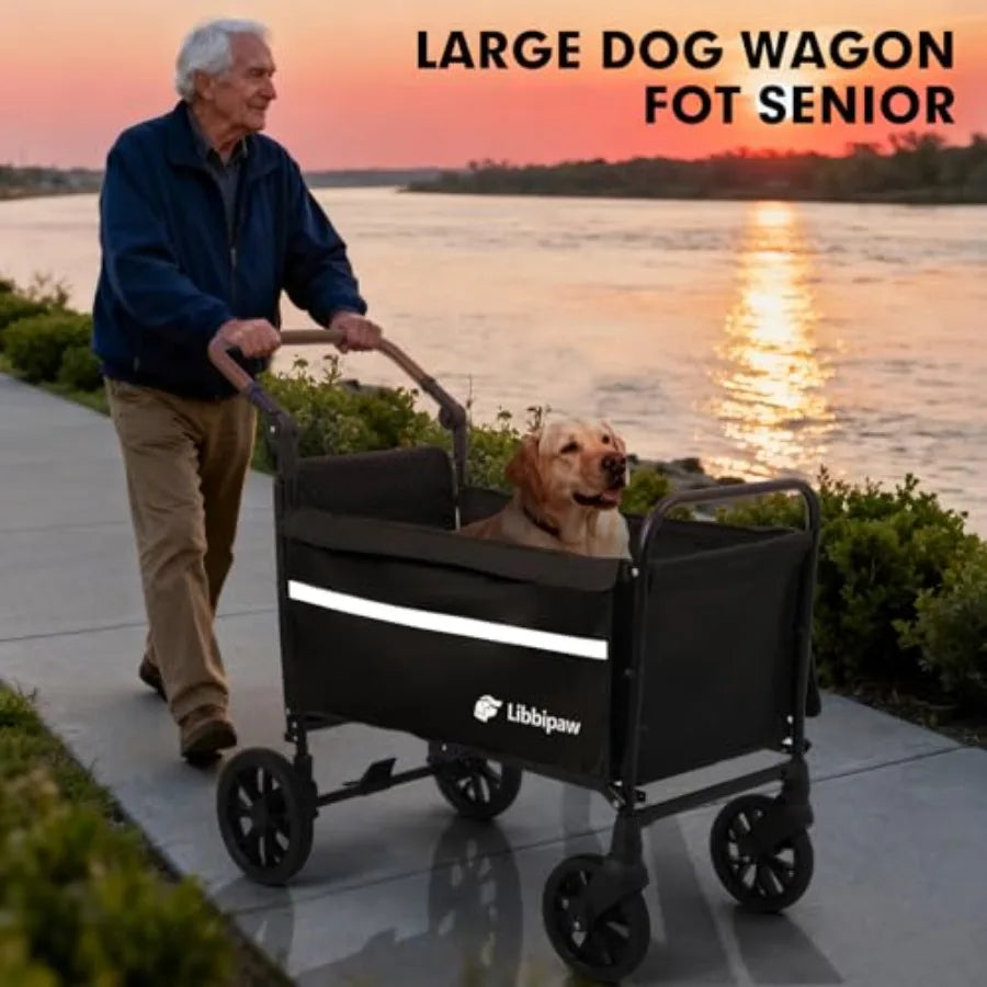 Foldable All-Terrain Dog Wagon with Ramp | Medium & Large Dogs | One-Step Brake