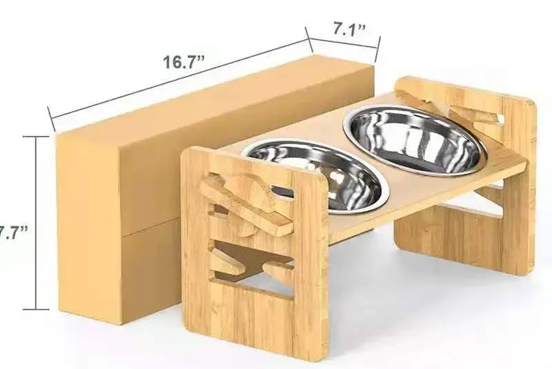 Foldable Dog Dining Table | Double Stainless Steel Bowls | Wooden Stand | Food & Water