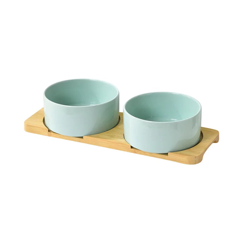 Ceramic Dog Bowl Set | Single, Double & Triple | Bamboo Stand | 6 Colors | 400ml & 850ml