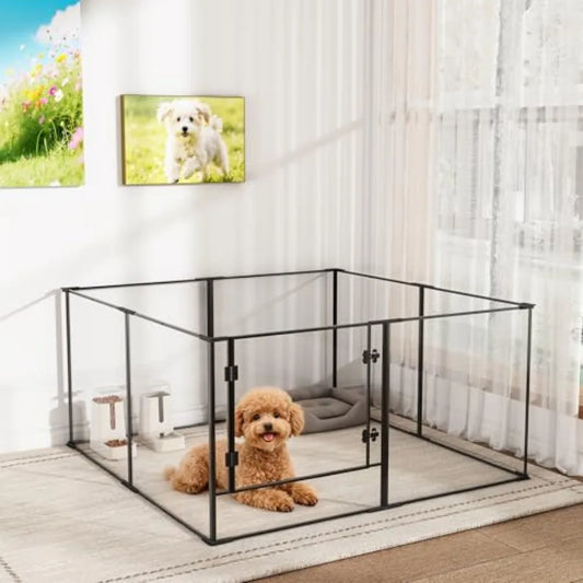 Acrylic Clear Dog Playpen — 8-Panel, 24" Tall, Metal Frame | Indoor Transparent Pet Pen