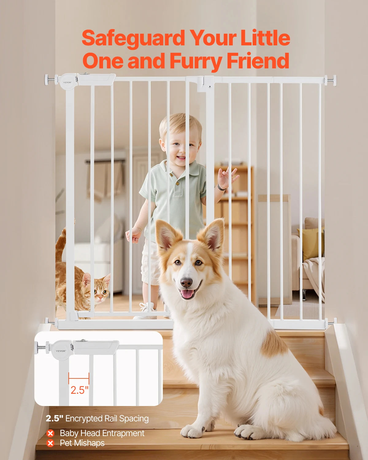 Dog Gate 30" High — Pressure Mount, Auto-Close, One-Hand Operation | White | Walk-Thru