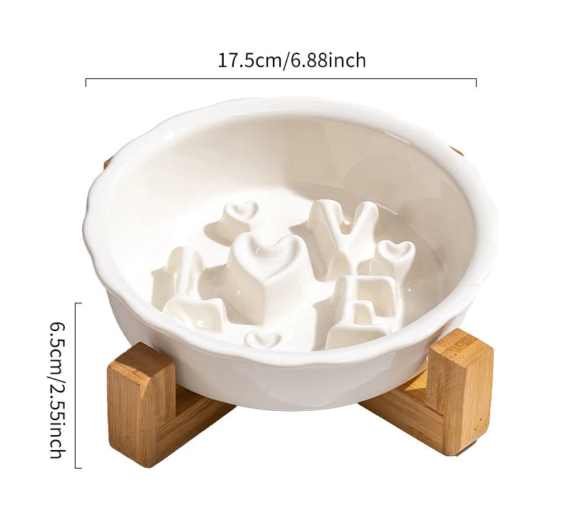 Ceramic Slow Feeder Dog Bowl | Anti-Overturn | Neck Protection | Anti-Choking | Flat Mouth Design
