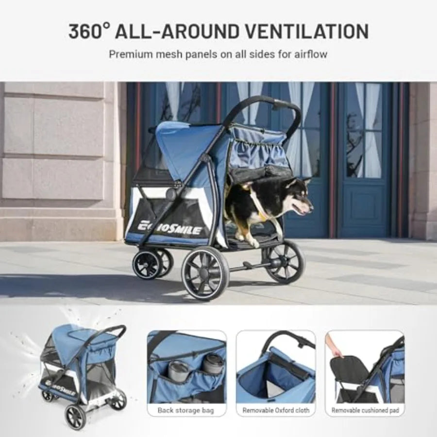 EchoSmile 3-Wheel Dog Stroller | Foldable, All-Terrain | Brakes | Small & Medium Dogs