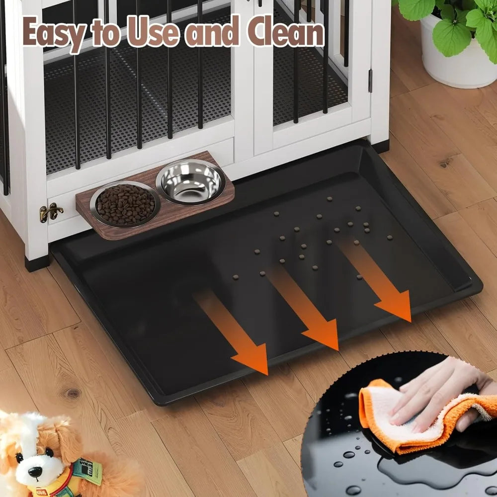 Dog Crate Wooden Dog Kennel Furniture with 360° Rotating Feeder & Removable | Multi-Functional End Table for Medium，Customized