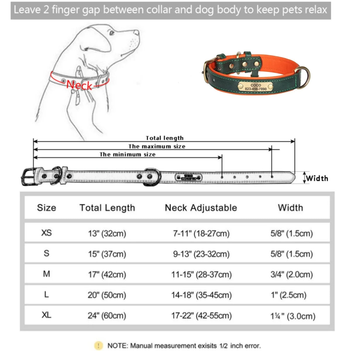 Personalized Leather Dog Collar | Free Name Engraving | Soft Padded | 9 Colors | XS–XL