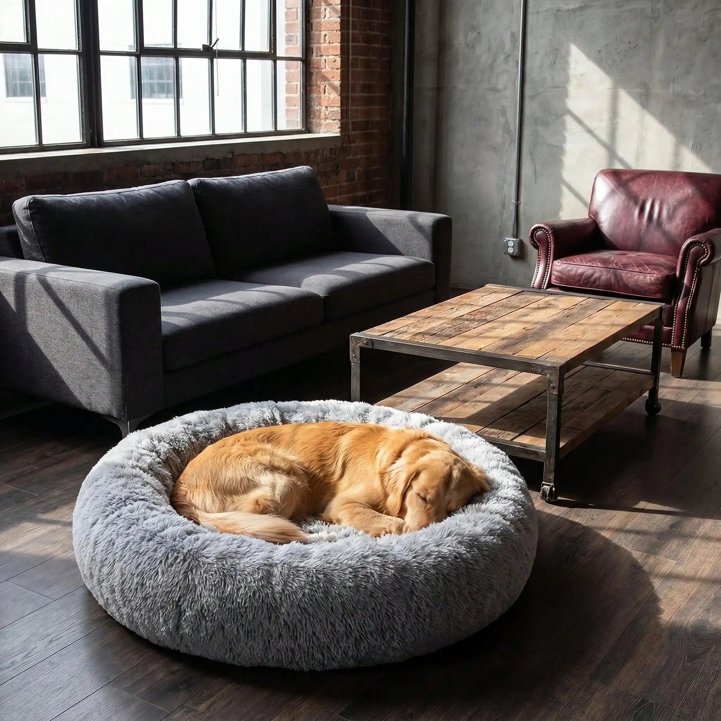 Calming Donut Dog Bed | Anti-Anxiety Round Cushion | Washable | 5 Sizes | Light Grey