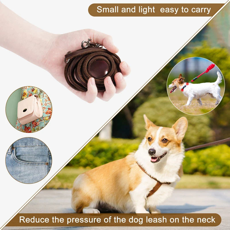 Lightweight Genuine Leather Dog Leash | Slim Soft Lead for Puppies & Small Dogs | Under 22lbs