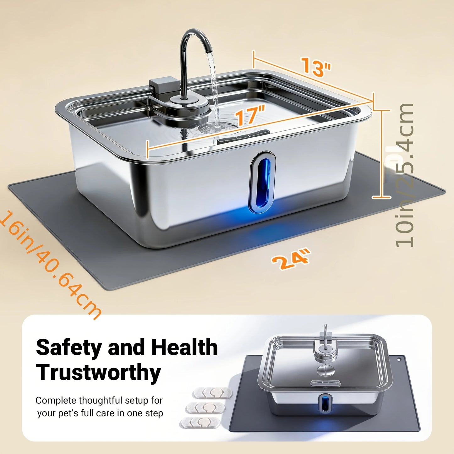 3.17gal/3.96gal/4.76gal Automatic Dog Water Fountain, Stainless Steel Pet Water Feeder, Wider Deeper Mouth, 5-Layer Filtration,