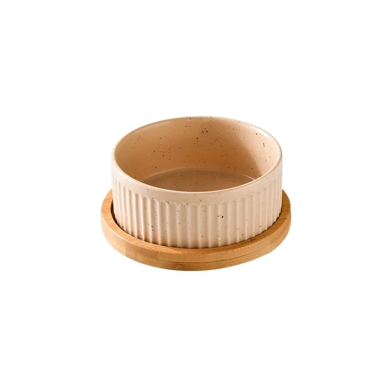 Nordic Ceramic Dog Bowl Set | Single, Double & Triple | Wooden Tray | 3 Colors | 400ml & 850ml