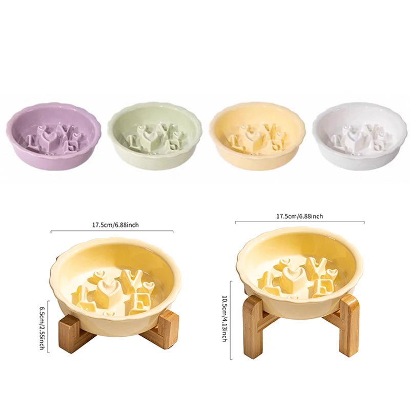 Ceramic Slow Feeder Dog Bowl | Anti-Overturn | Neck Protection | Anti-Choking | Flat Mouth Design