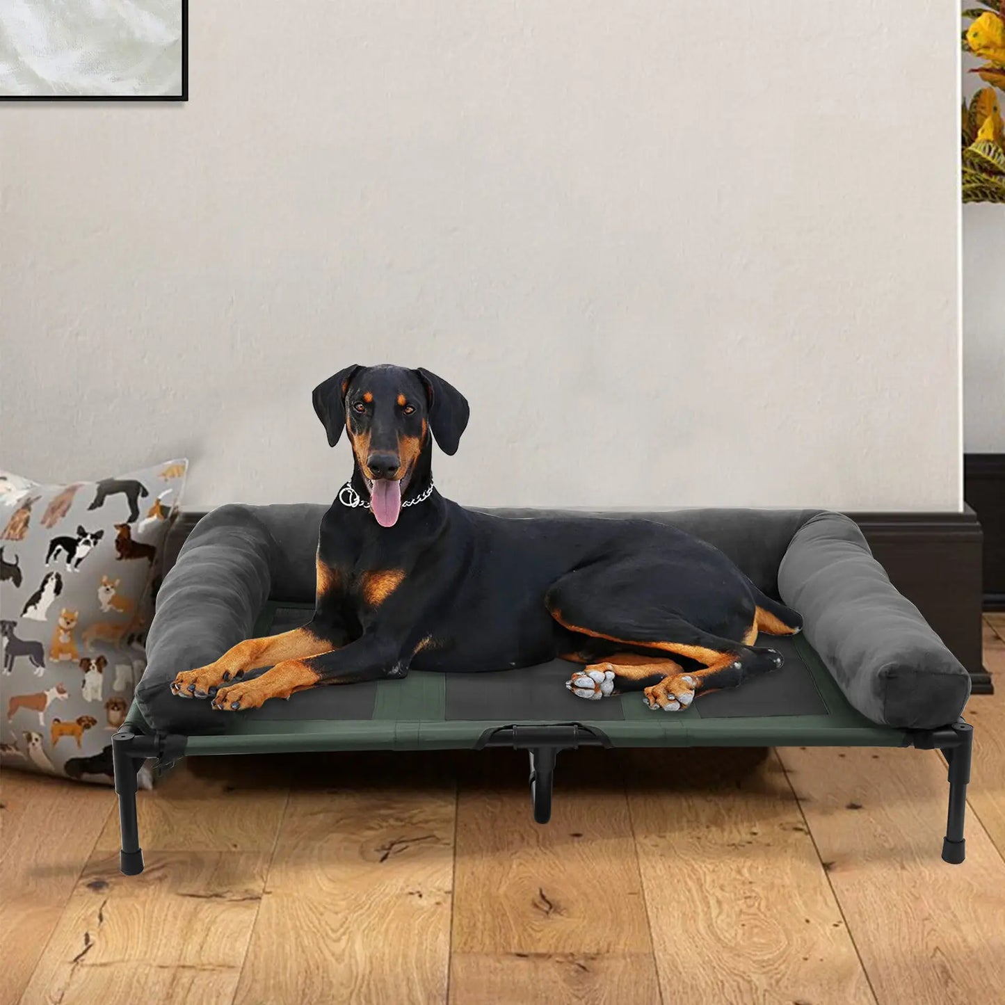 Elevated Dog Lounger Bed with Detachable Plush Bolster | Cooling | L, XL, 2XL | Indoor & Outdoor