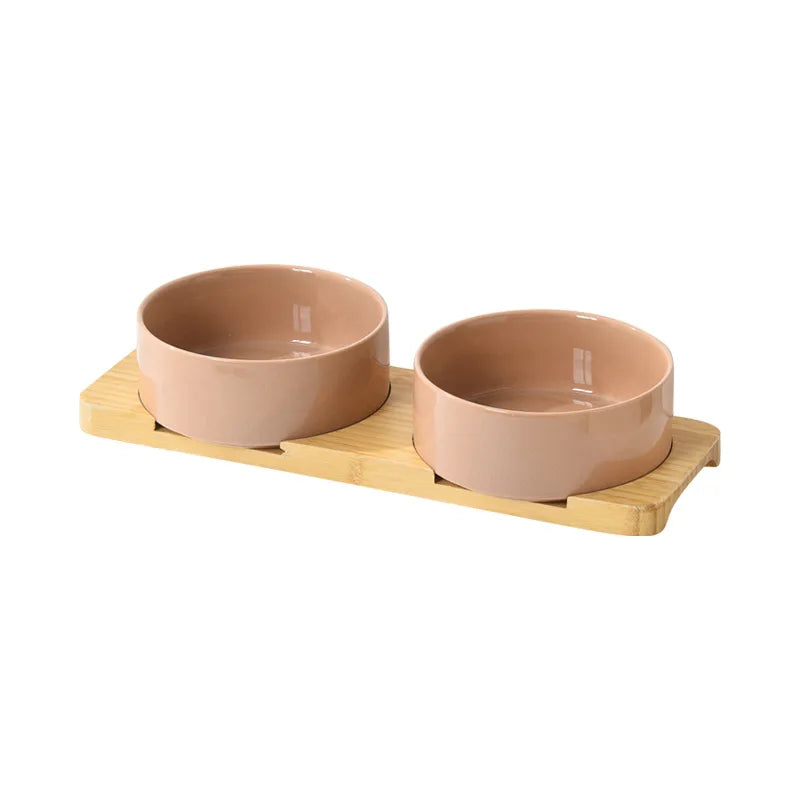 Ceramic Dog Bowl Set | Single, Double & Triple | Bamboo Stand | 6 Colors | 400ml & 850ml