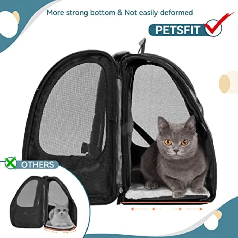 Expandable Dog Backpack Carrier | Great Ventilation & Fleece Mat | Hiking & Camping