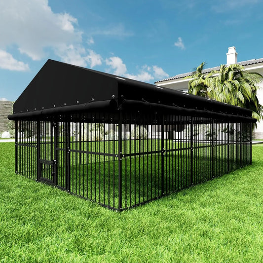 Outdoor Dog Kennel 10×15×6.5 FT — Heavy Duty Metal Frame, Waterproof Oxford Enclosure & Swivel Door