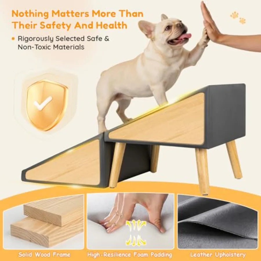 4-Step Dog Stairs | 17" Foldable 2-in-1 Pet Steps & Ottoman | Non-Slip | Small Dogs