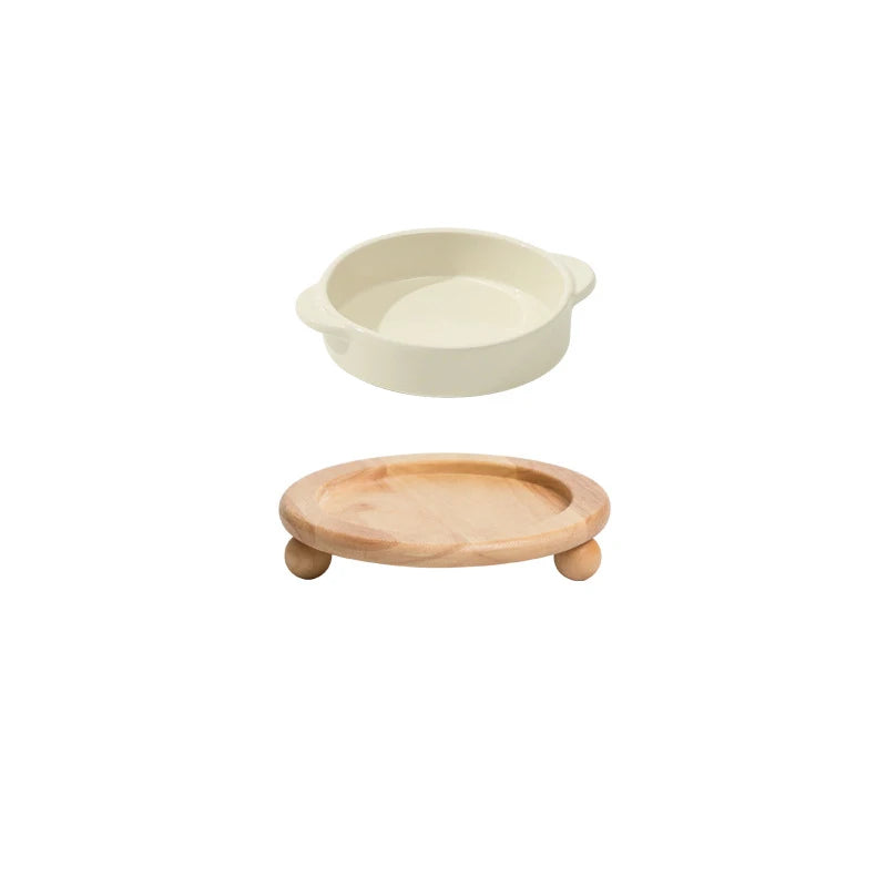 Height-Adjustable Ceramic Dog Bowl | Wooden Stand | Single & Double | 3 Colors | 350ml & 700ml