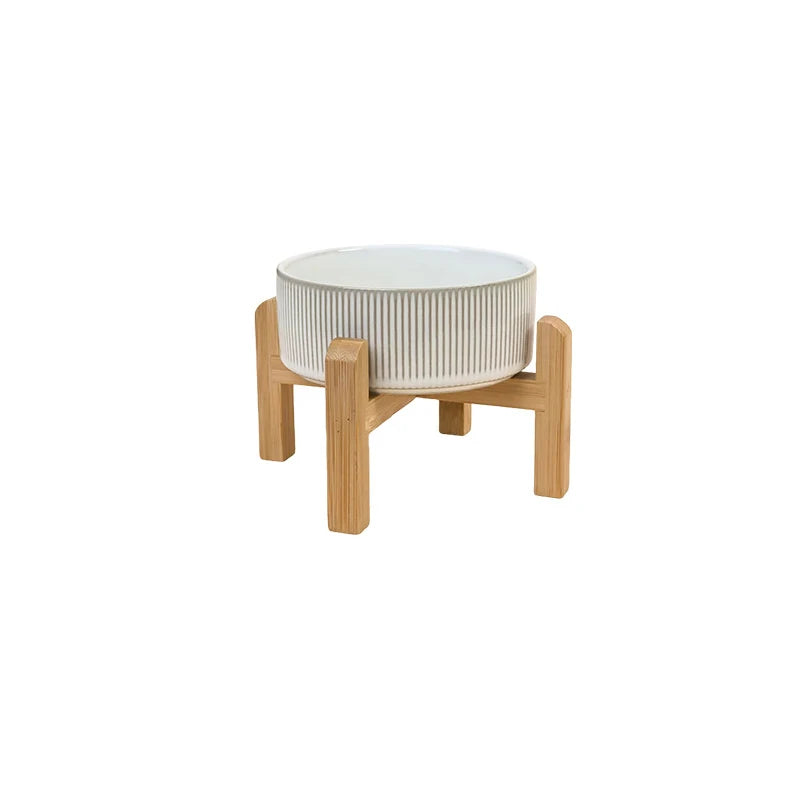 Nordic Ceramic Dog Bowl | Bamboo Stand | Short, High & Double Options | 400ml | Small Dogs