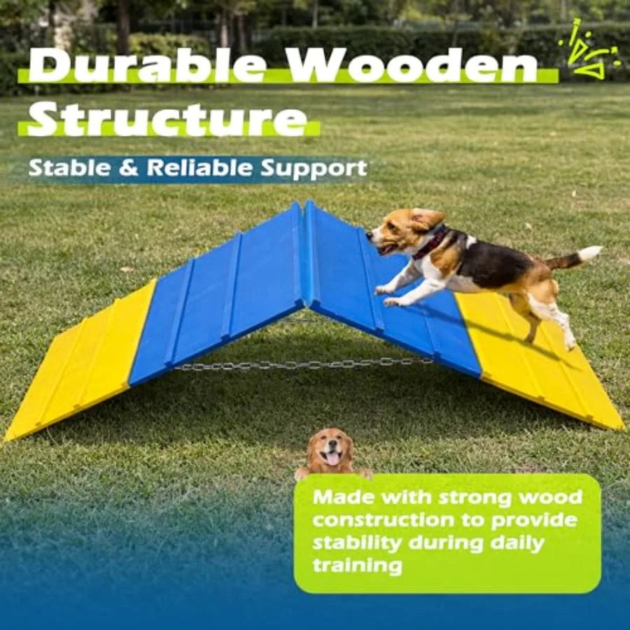 Dog Agility A-Frame | Large 84x24 Non-Slip Surface | 2 Chains | Backyard Agility Equipment