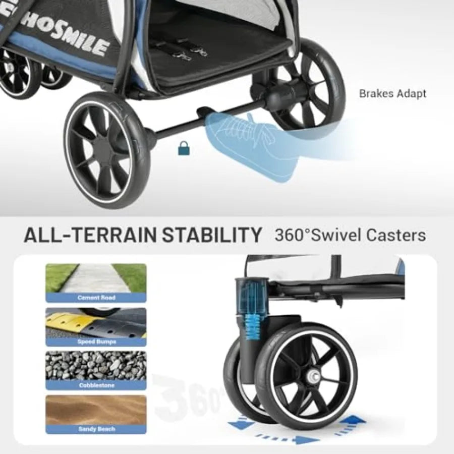 EchoSmile 3-Wheel Dog Stroller | Foldable, All-Terrain | Brakes | Small & Medium Dogs