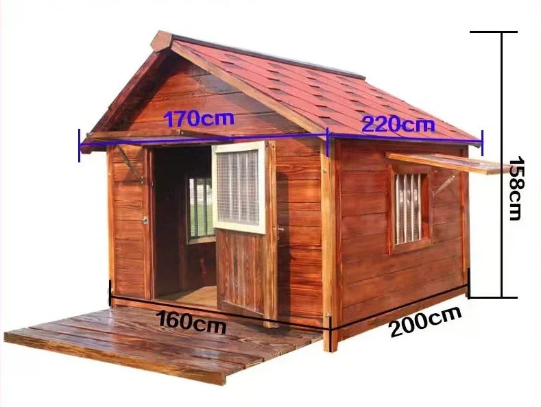 Outdoor Wooden Dog Kennel & Pet House — Breathable, Easy Assembly, Natural Log Finish
