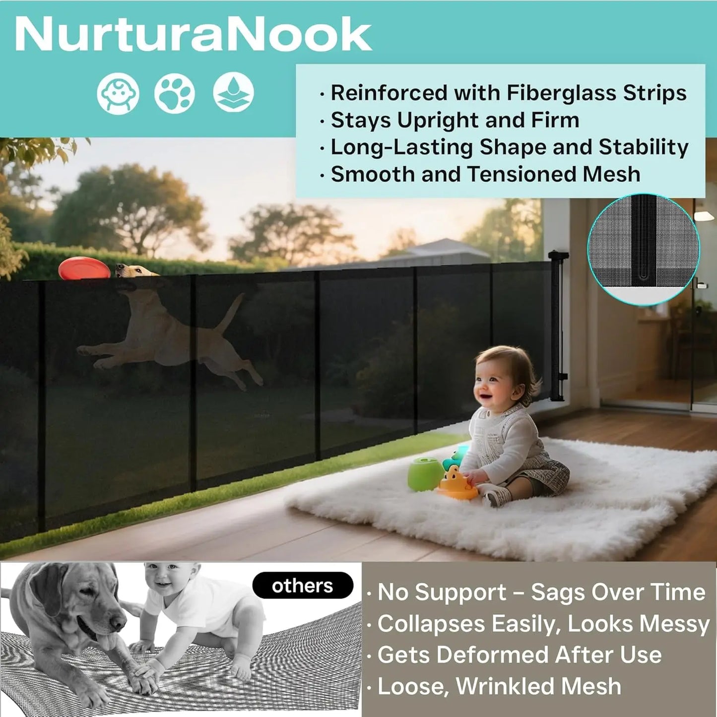 236 Inch Extra Wide Retractable Baby Gate,Mesh Baby Gate or Mesh Dog Gate,34" Tall,Child Safety Gate for Doorways,