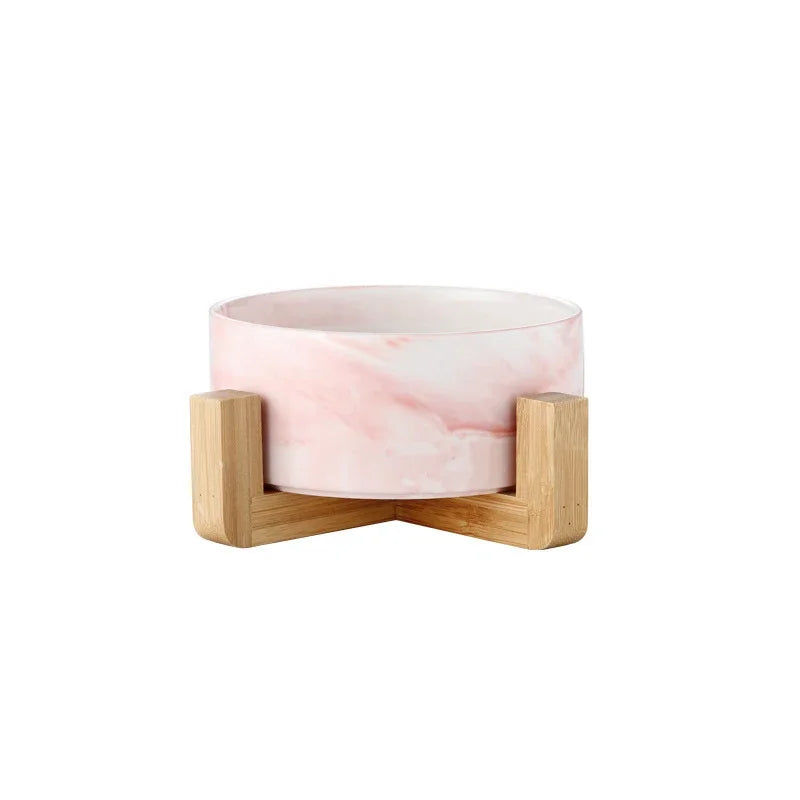 Marble Ceramic Dog Bowl Collection | Wood Stand | Single & Double | 14 Colors | 400ml & 850ml
