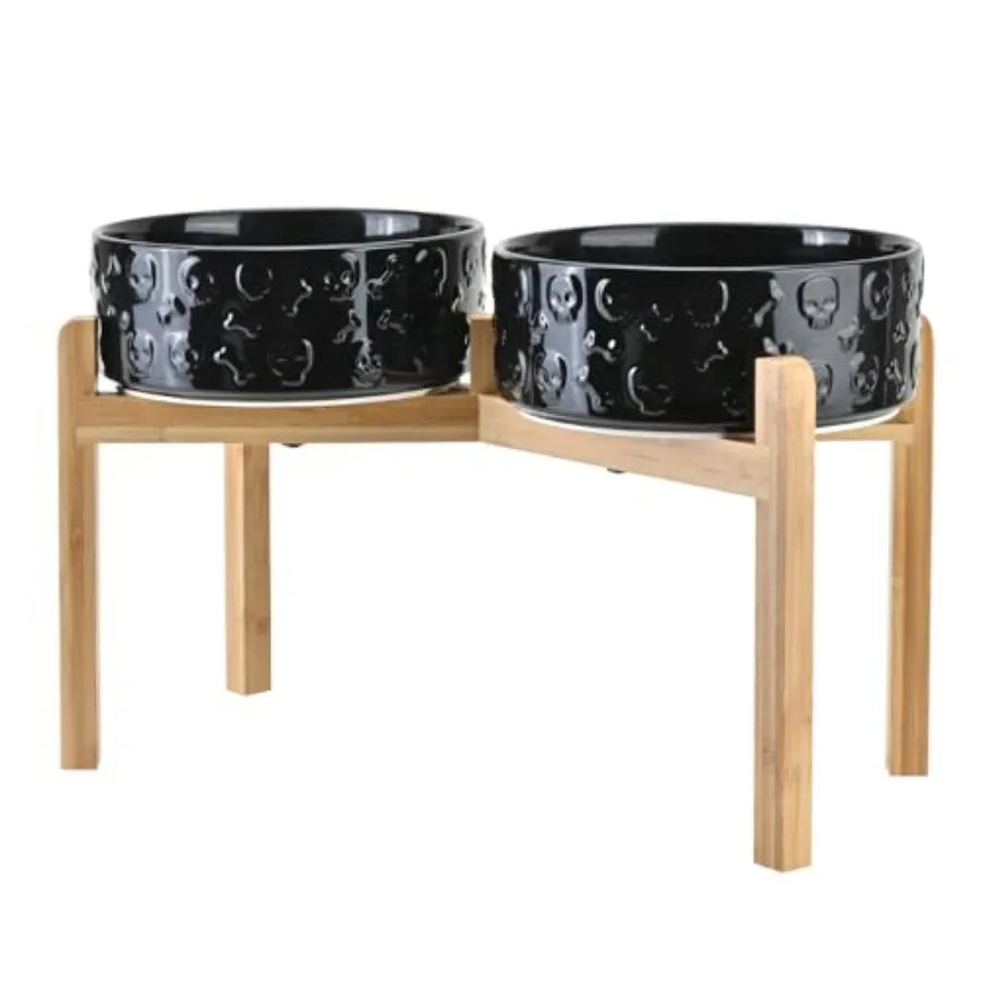 Elevated Ceramic Dog Bowl | Bamboo Stand | 6.1" Height | 3.6 Cup | 10 Designs