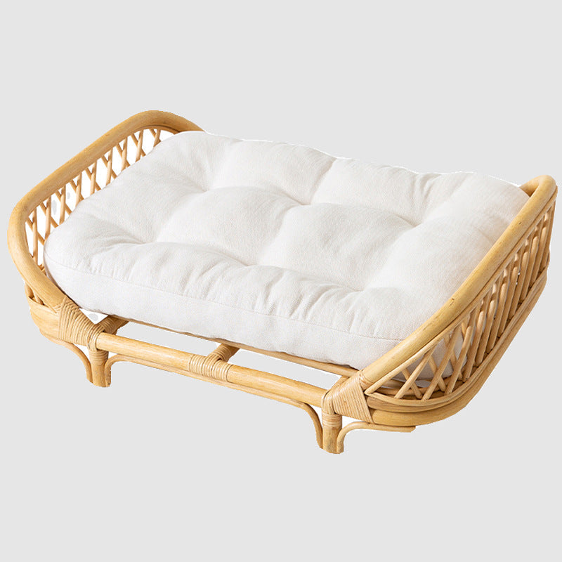 Rattan Dog Bed & Kennel | Natural Wood, Cushion Included | Small & Medium Dogs