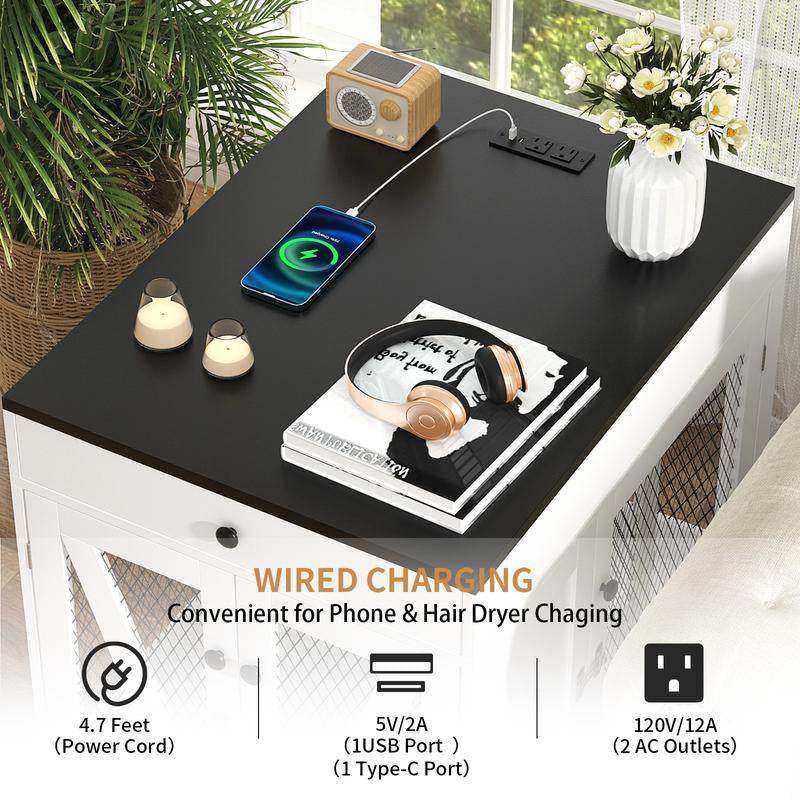 Dog Crate End Table with Drawer & USB Charging