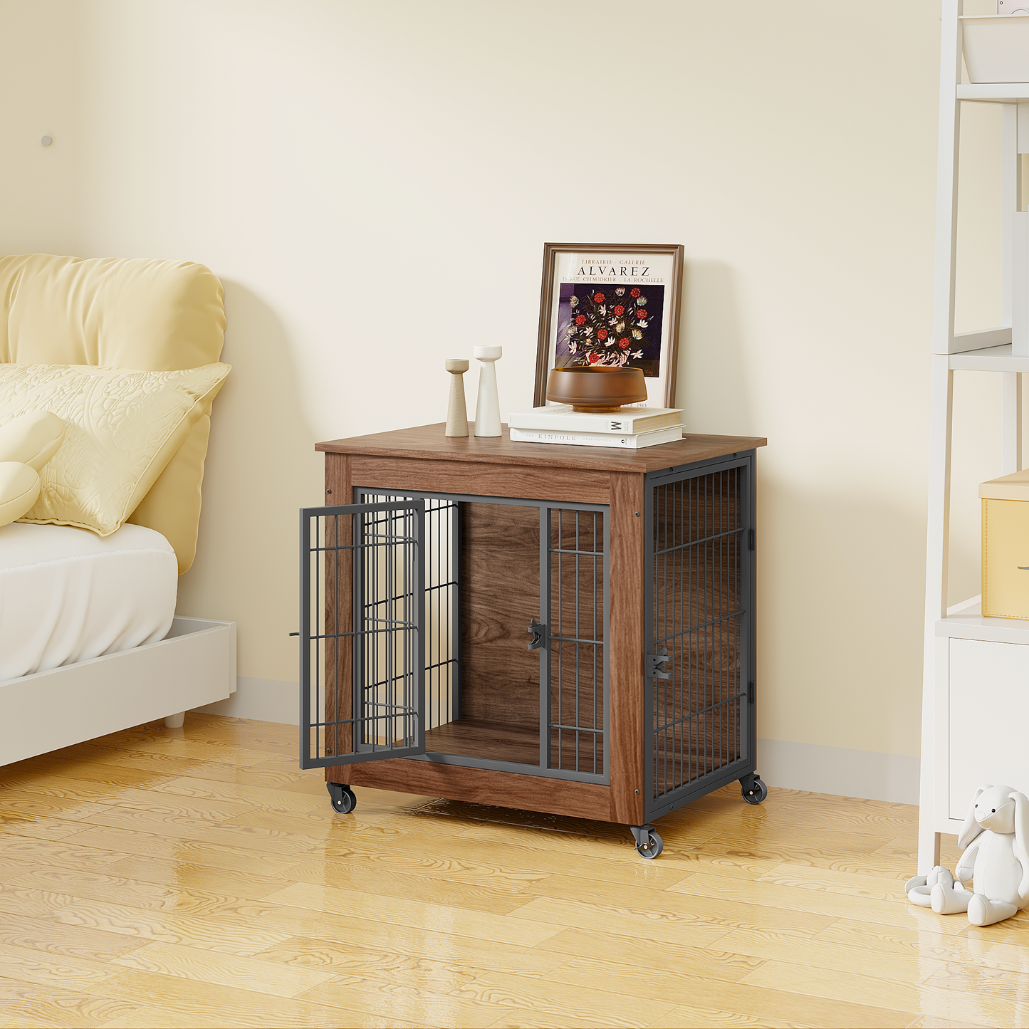 Dog Crate Furniture with Wheels
