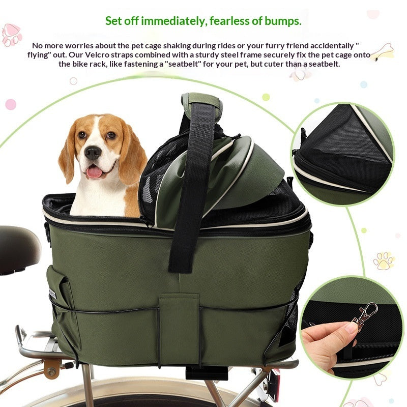 Rear-Mount Dog Bike Basket | Large Canvas Pet Carrier for Bicycles