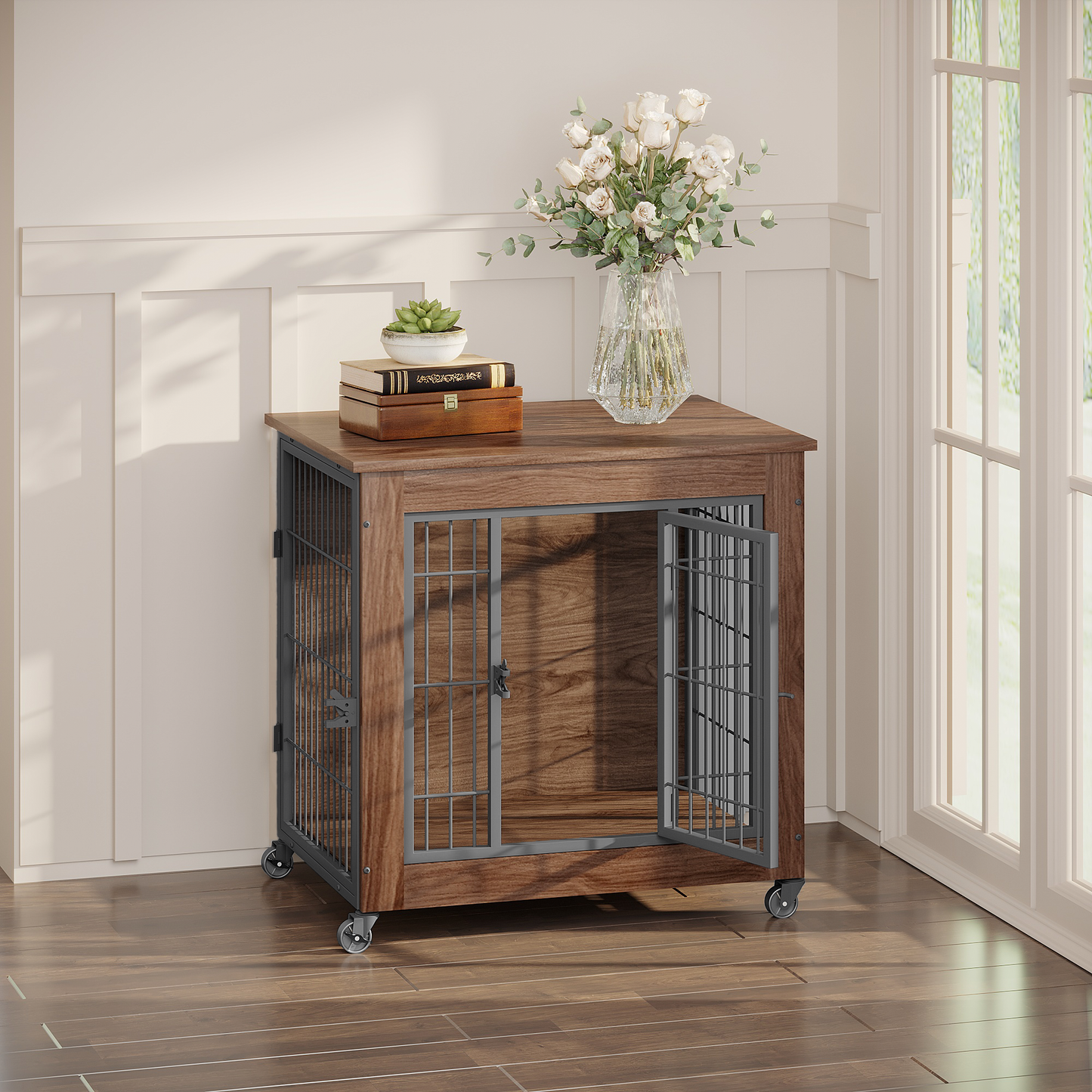 Dog Crate Furniture with Wheels