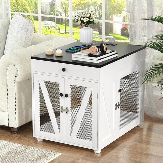 Dog Crate End Table with Drawer & USB Charging